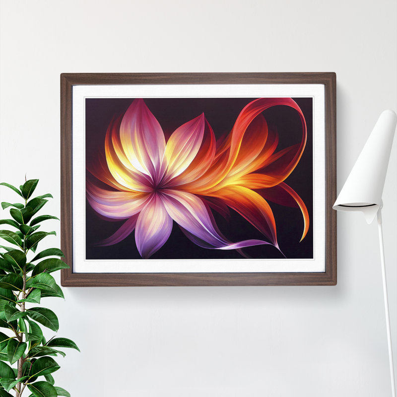 Incredible Modern Flower Abstract - Single Picture Frame Print, 25cm H x 34cm W x 2cm D, Walnut