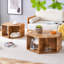 Table basse hexagonale de couleur bois, design distinctif, paire de rangement fonctionnelle, motifs caractéristiques, amplement