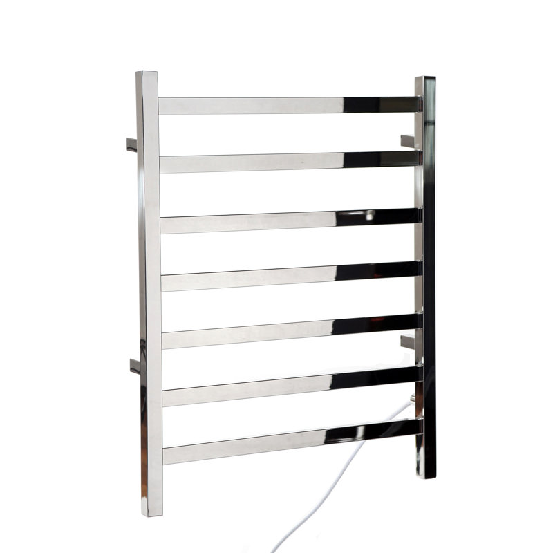 Chauffe-serviettes électrique mural en acier 24 po x 27 po Kontour - Chrome, à brancher, rails carrés, Chrome