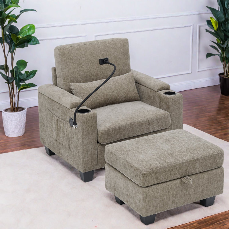 Fauteuil inclinable brun avec dossier réglable, rangement et charge USB
