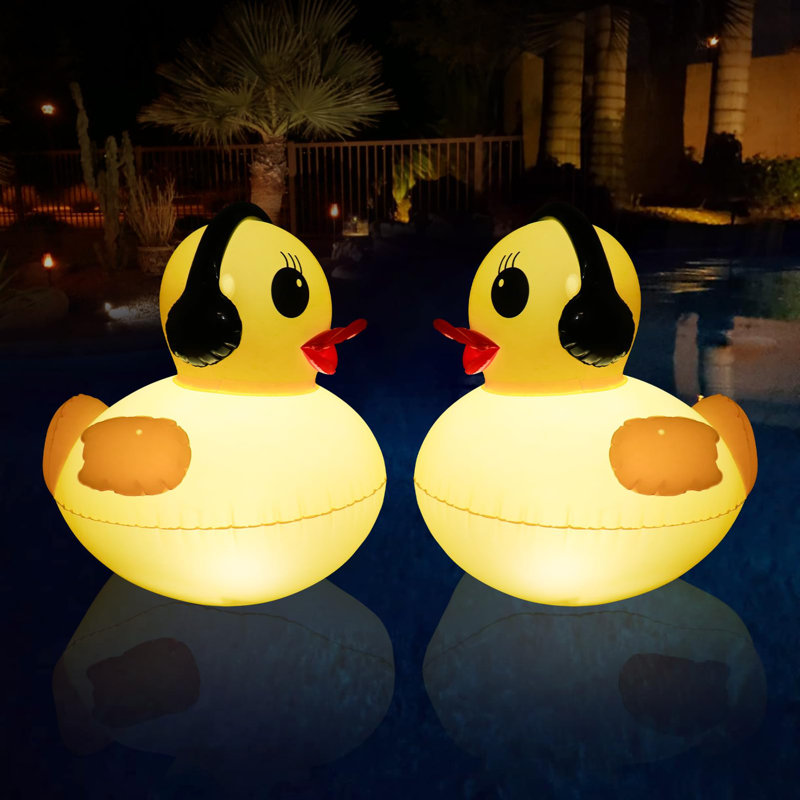 Floating Solar Pool Lights, 16 Inch Waterproof Pool Lights That Float, Light Up LED Pool Accessories, Glow Duck Pool Light, Inflatable Solar Powered Floating Light For Pools,Pond,Hot Tub,Party-2Pcs