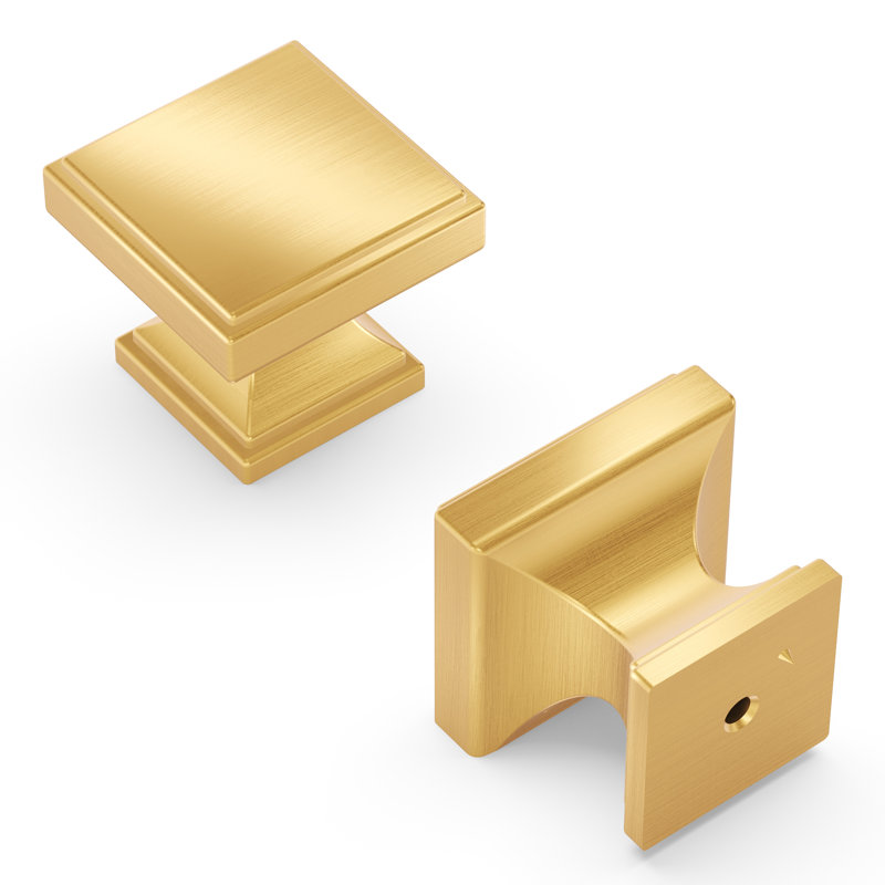 Brownstone Square Cabinet Knob, 1-3/8", Brushed Golden Brass