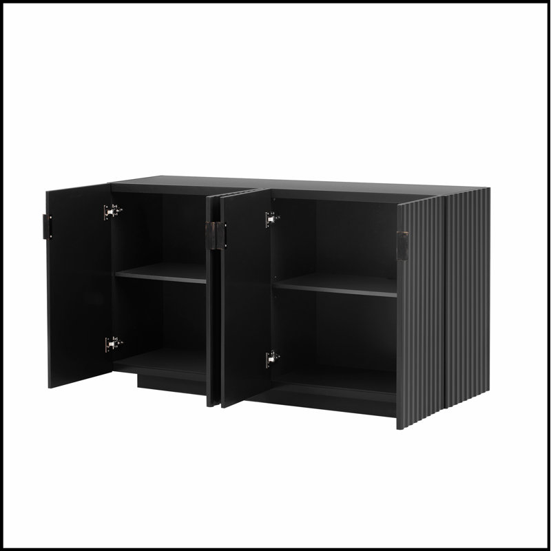 Buffet avec rangement, buffet avec amplement d'espace de rangement, crédence à 4 portes cannelées avec tablettes réglables pour la salle à manger et le salon (NOIR)