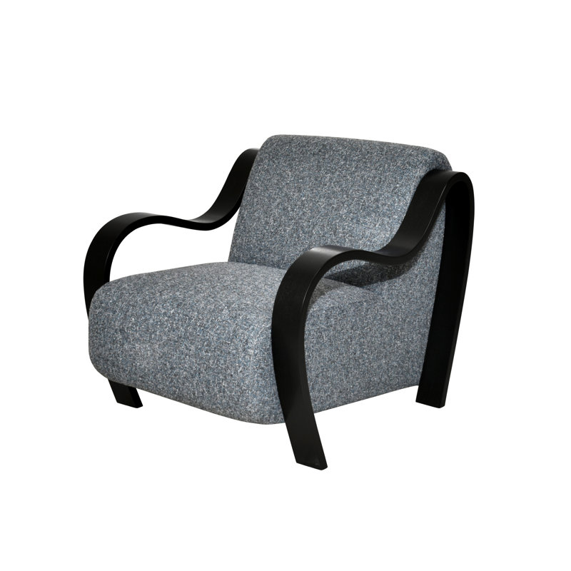Curva Luxe Boucle Accent Chair with Cream Upholstery and Natural Wood Arms, Mid-Century Modern Lounge Chair, Cream
