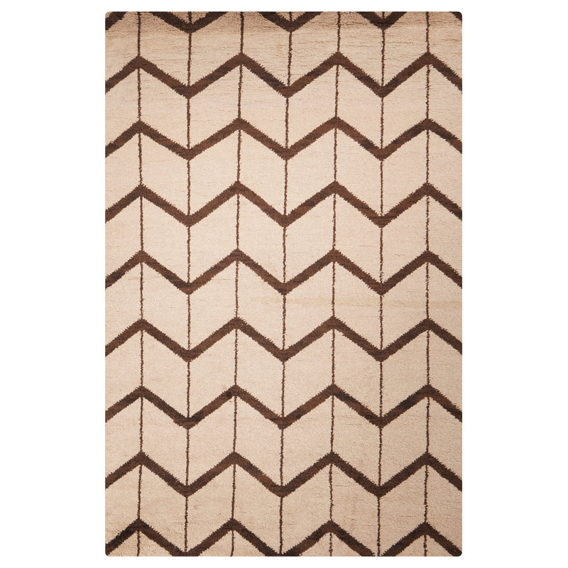 Beige | Tapis d'intérieur brun à motif géométrique 100% laine fabriqué à la main, Rectangle 8 pi x 10 pi