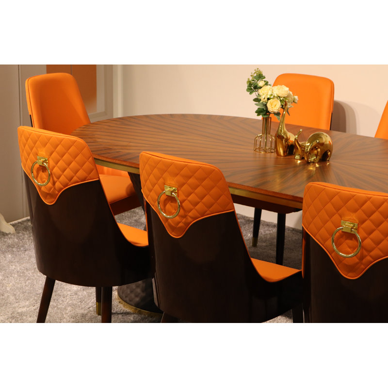 9 Pieces Vogue Lux Rectangular Dining Set, Orange