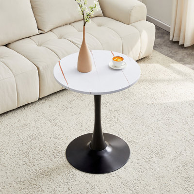 Table de salle à manger ronde, table tulipe ronde de 23,6 po avec plateau de table épaissi et piédestal en métal, table de bistro moderne Mid-Century pour la cuisine, les petits espaces, le salon et le café