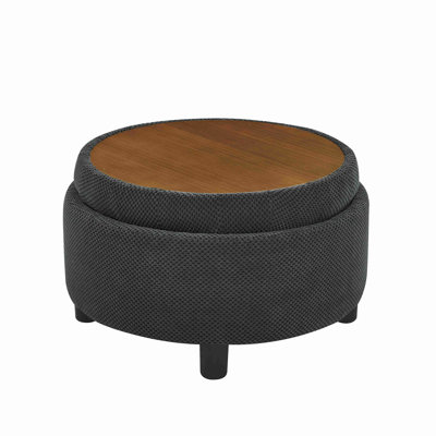 Round Storage Ottoman With Tray, Moderntufted Fabric Circle Coffee Table With Storage, Upholstered Ottoman With Removable Top