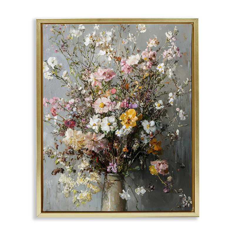 Overflowing Spring Flowers Floating Frame, design by Franklyn Gregory, 31" H x 25" W, Metallic Gold Floater Frame
