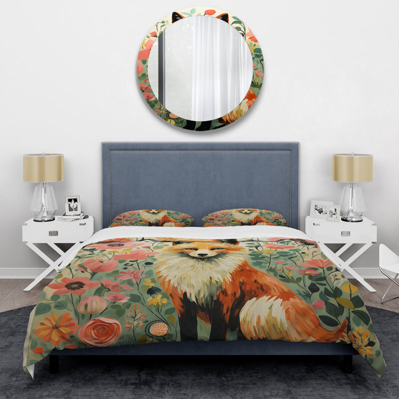 Minimalisme Fox Portrait Blooms III - Ensemble de housse de couette renard, Housse de couette pour très grand lit et 2 très 