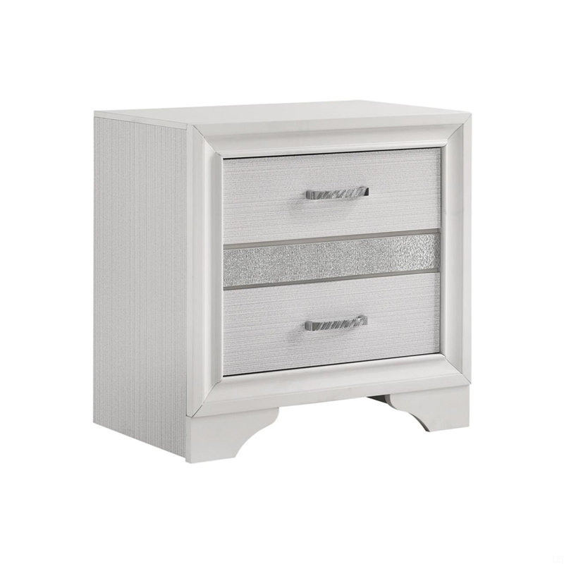 2 Drawers Nighstand With 1 Jewelry Tray, White