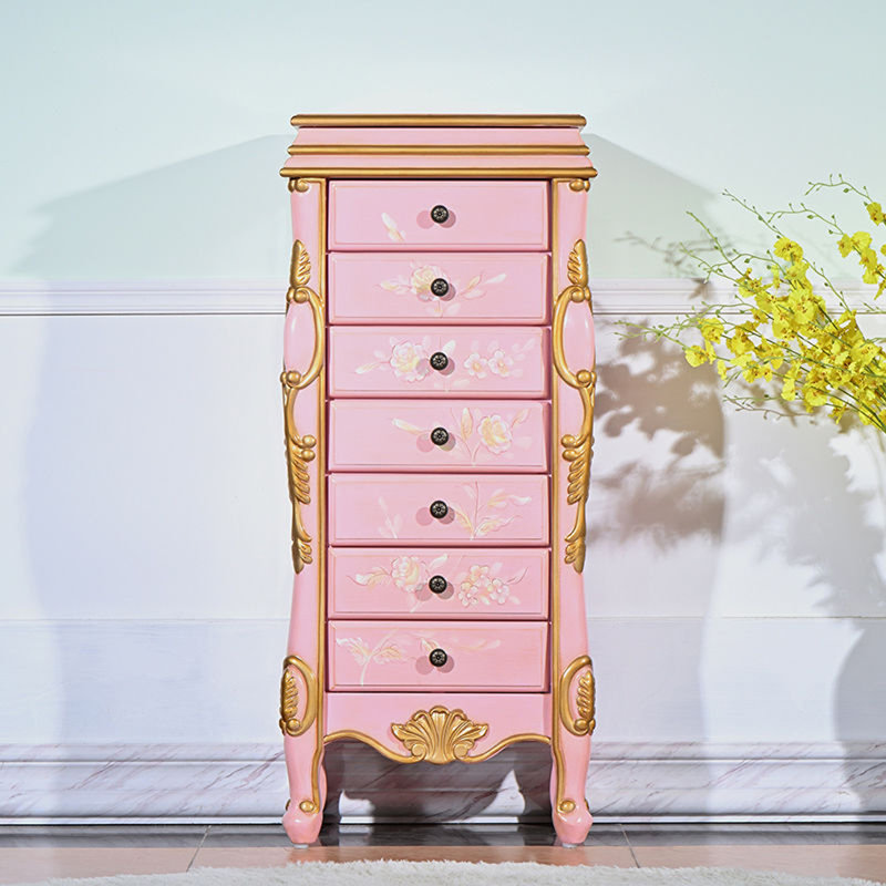 Armoire à bijoux rose rectangulaire en bois massif et manufacturé