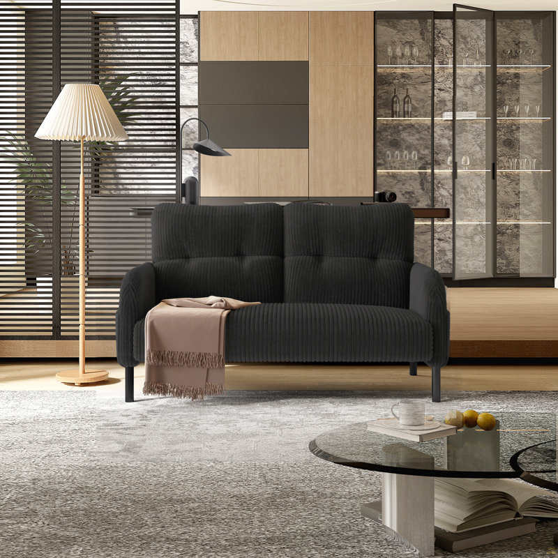 Tissu velours côtelé, canapé double monochrome, Gris