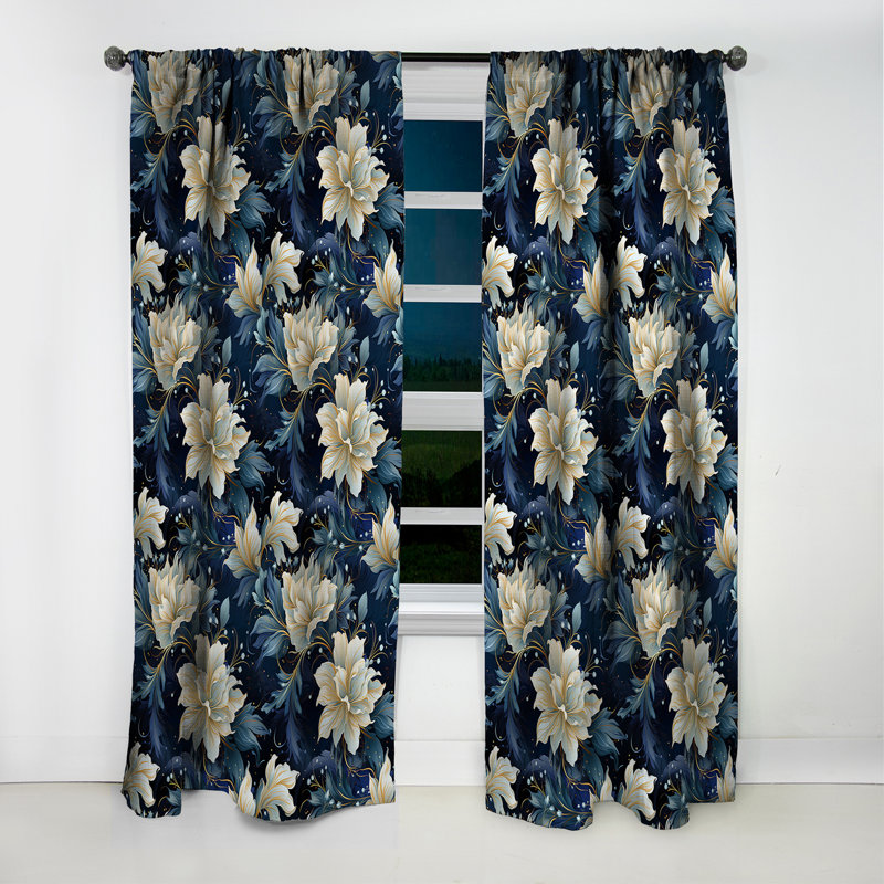 Astral Blue White Damask Radiance III - Rideau damassé - Rideau occultant en velours - 1 panneaux, L 52 po x L 90 po