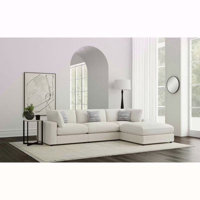 Rhette Beige 4-Piece Upholstered Sectional With Ottoman