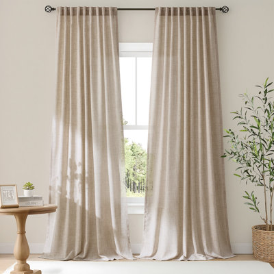 Linen blend Semi Sheer Curtains Rod Pocket Back Tab solid color Drapes（set of 2）