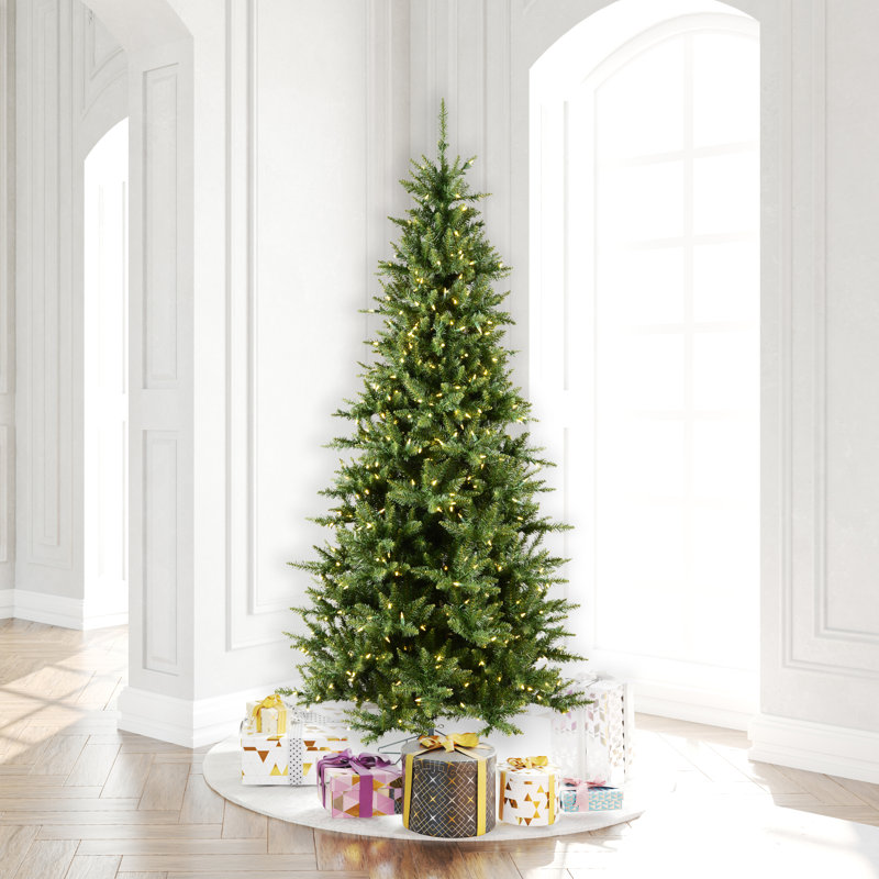 Camdon Fir Slim Artificial Christmas Tree, 8.5' H, Clear Lights, Pre-Lit