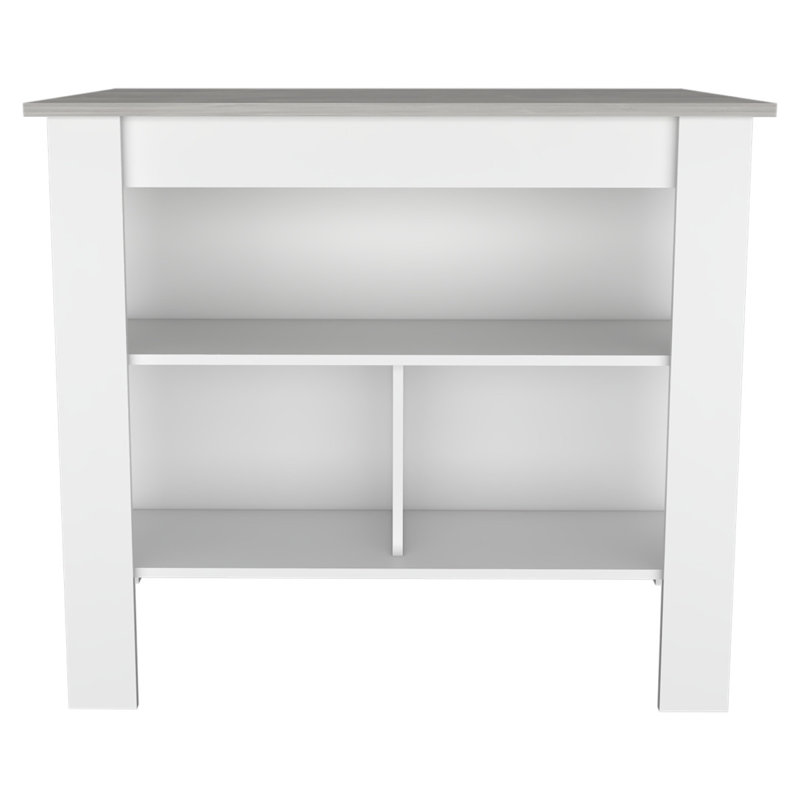 Cala Kitchen Island, Four Legs, Three Shelves, White/Gray