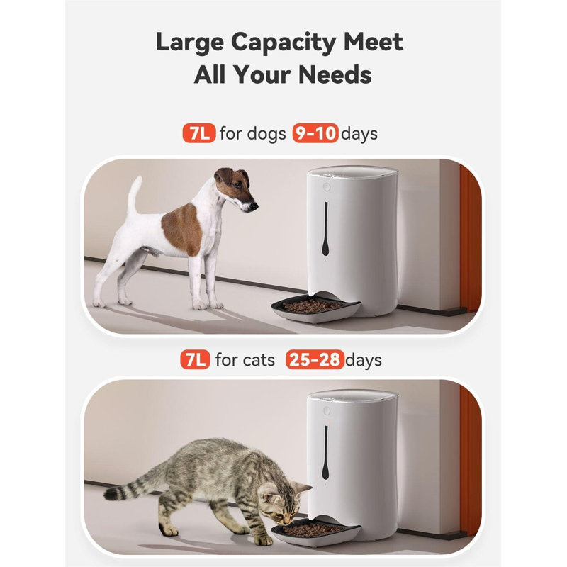 Automatic Dog Feeder, 7L Pet Food Dispenser For Cats And Dogs, Automatic Cat Feeders With Protion Control, Voice Recorder&Programmable Timer For Up To 5 Meals Per Day