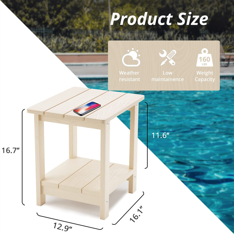 2-Tier Outdoor Table - Durable Side Table for Adirondack Chairs & Patio, Beige