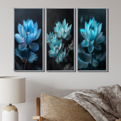 Bleu bleu, lotus rayonnants I - Collection d'art mural Lotus