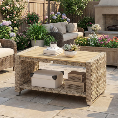 Outsunny Outdoor Coffee Table with Storage Shelf