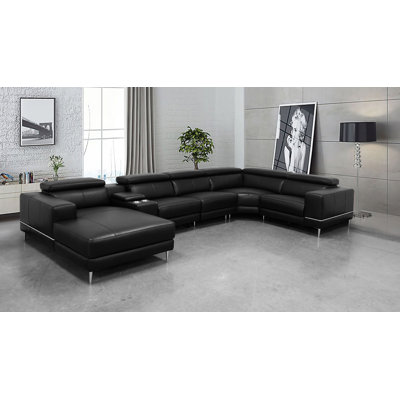 Loxli Modern Leather Sectional with Recliner