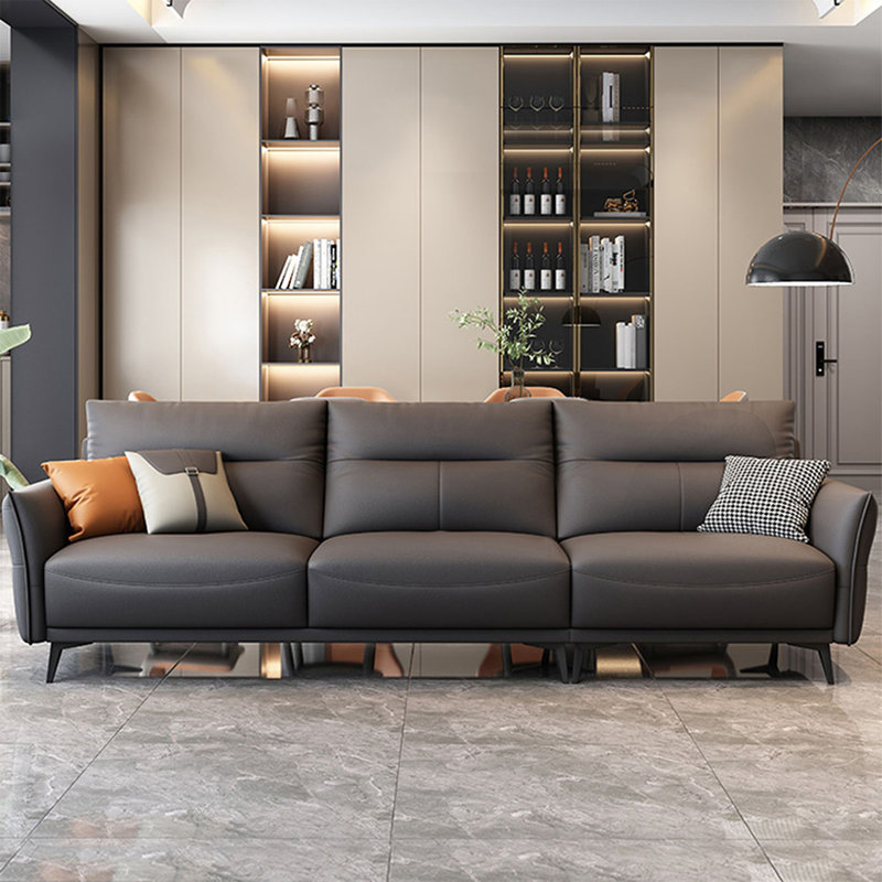 Canapé modulaire noir en cuir véritable, 35.43" H x 102.36" W x 38.19" D