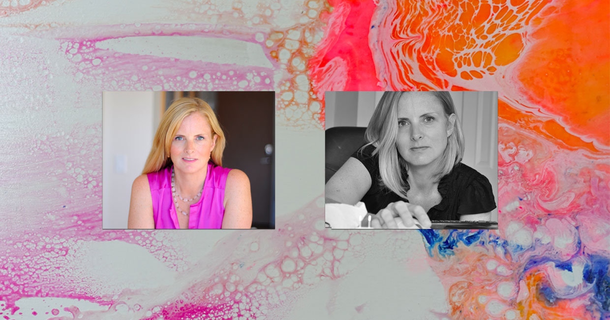 images of artist Cynthia White against an pink, orange and white painting