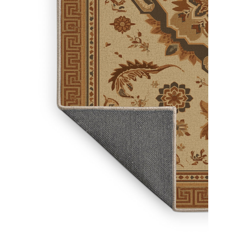 Tapis oriental doux doux et moelleux de style oriental Jamarcus - reliure beige, 5 x 8