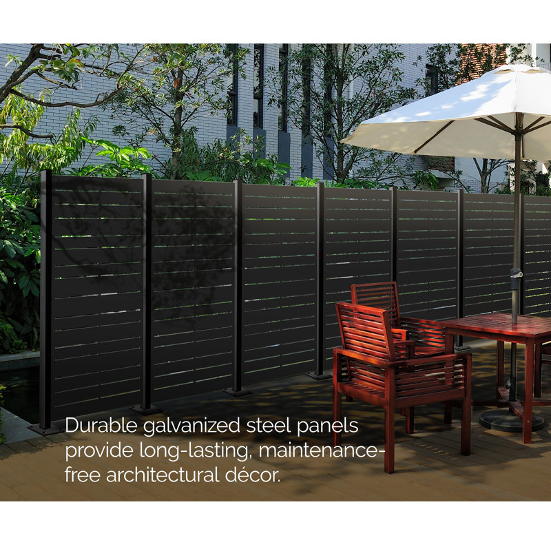 Panneau d'intimité décoratif en acier thermolaqué noir avec vis Linea 3 pi x 6 pi