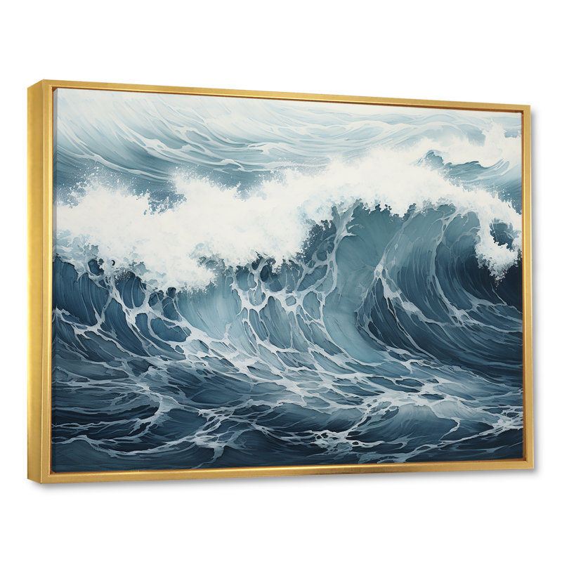 Minimalisme océan tempête I sur toile, Cadre flottant doré, H 12 po x l 20 po x P 1 po