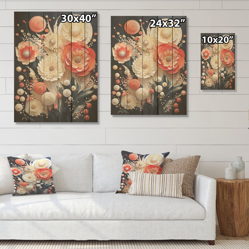 Abstrait fleurs de corail - corail côtier sous l'eau, art mural sur bois de pin naturel, H 40 po x l 30 po