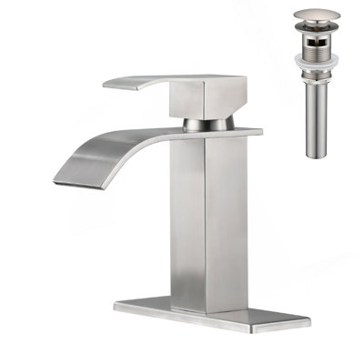 Waterfall Spout Bathroom Sink Single Handle Faucet With Pop-Up Drain (With Overflow)