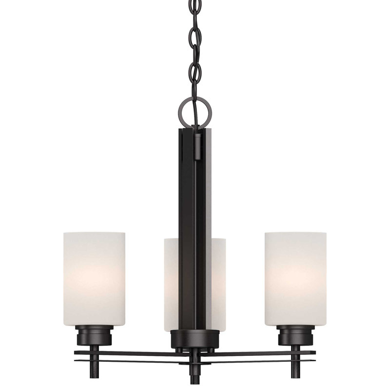 Windsor 3-Light Indoor Antique Bronze Mini Hanging Chandelier with Etched White Cased Glass Cylinder Shades