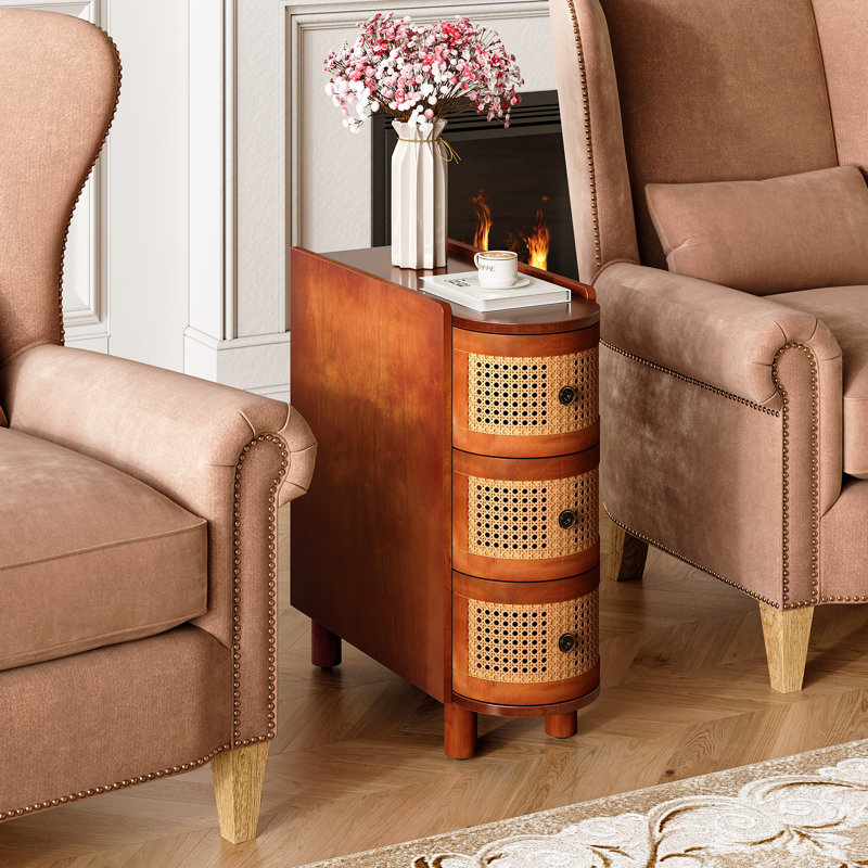 3-Drawer Rattan End Table, Walnut