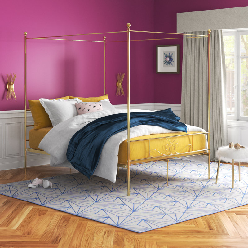Alaina Metal Canopy Bed, Gold, Queen