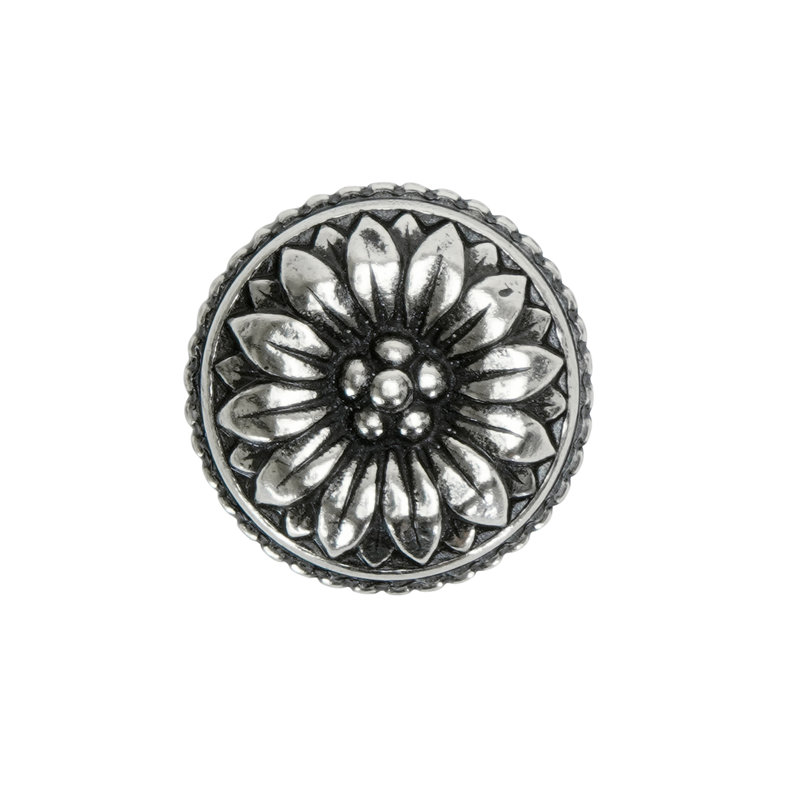 Poignée en acanthe de style rosette avec base en colonne au fini calice, Argent argent