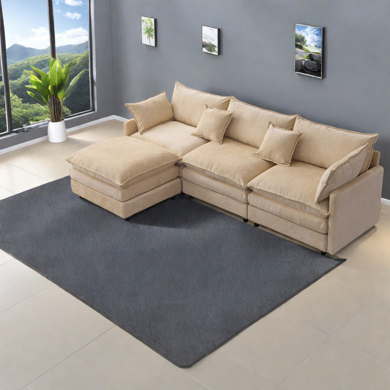 Comfortable Chenille Sofas, 3-seater With Ottoman, Modular L Shape, Home