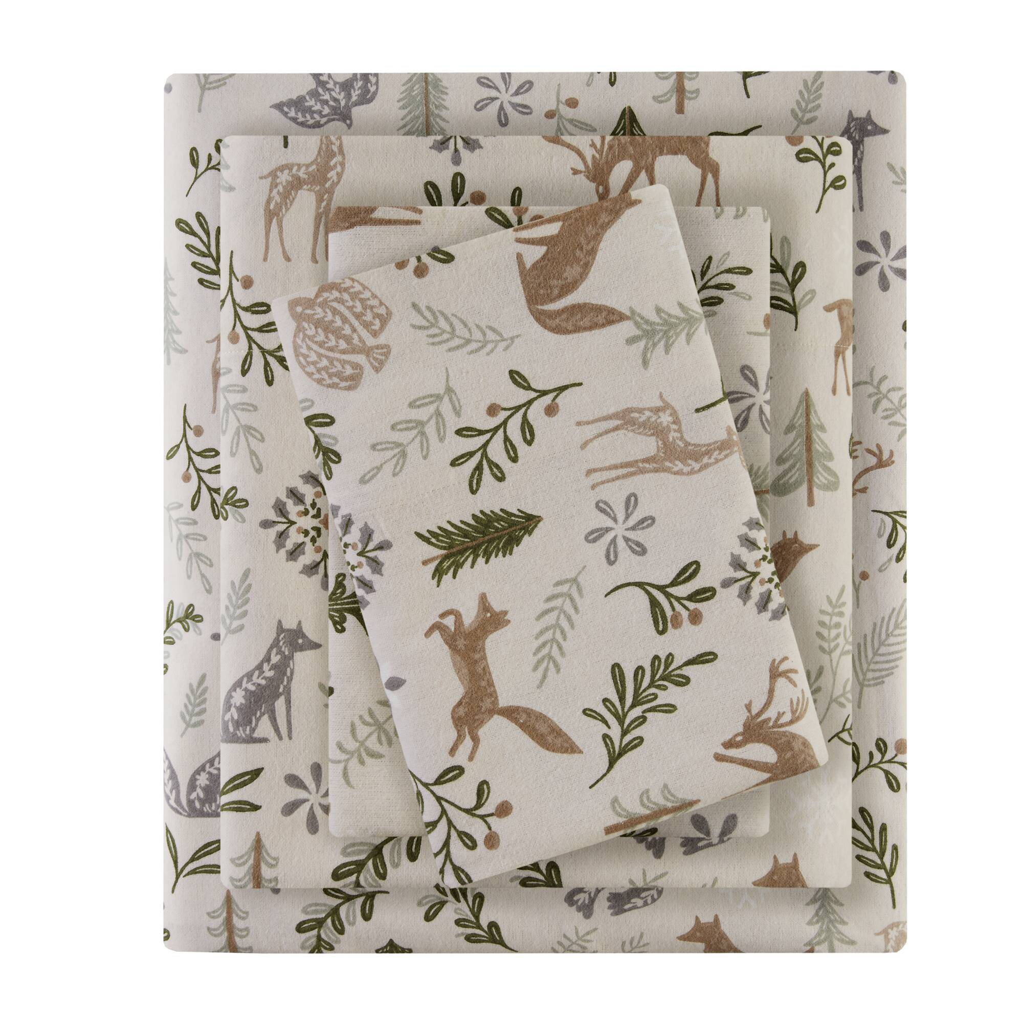 4-Piece Printed Sheet Set,Tan Woodland Winter - Queen Sheet Set