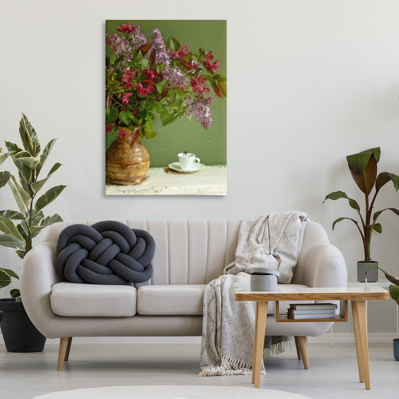 Fleurs et tasse de thé, art mural par Sundance Group, LLC., H 45 po x l 30 po