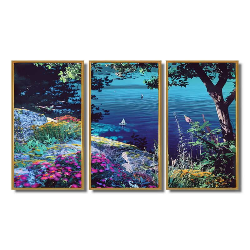 Ensemble de salon Rioux - Beach & Ocean Wall Art, Cadre flottant doré, H 32 po x l 48 po x P 1 po