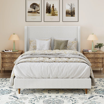 Lit plateforme tapissier avec tête de lit haute, conceptions minimalistes en chenille de qualité supérieure, lit plateforme de style simple rétro sans sommier
