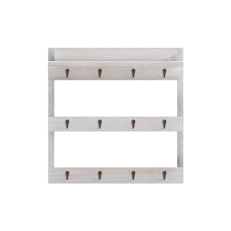 Wall Mount Coffee Mug Rack with Upper Storage Shelf, White Wash