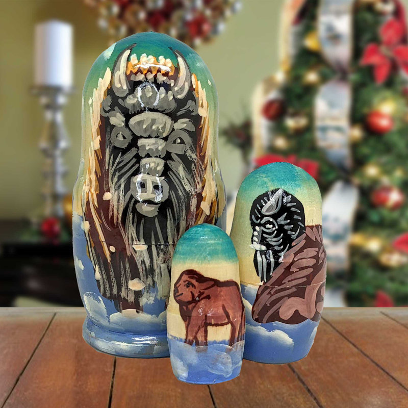 3 Piece Bison Doll Matreshka Nesting Doll Set