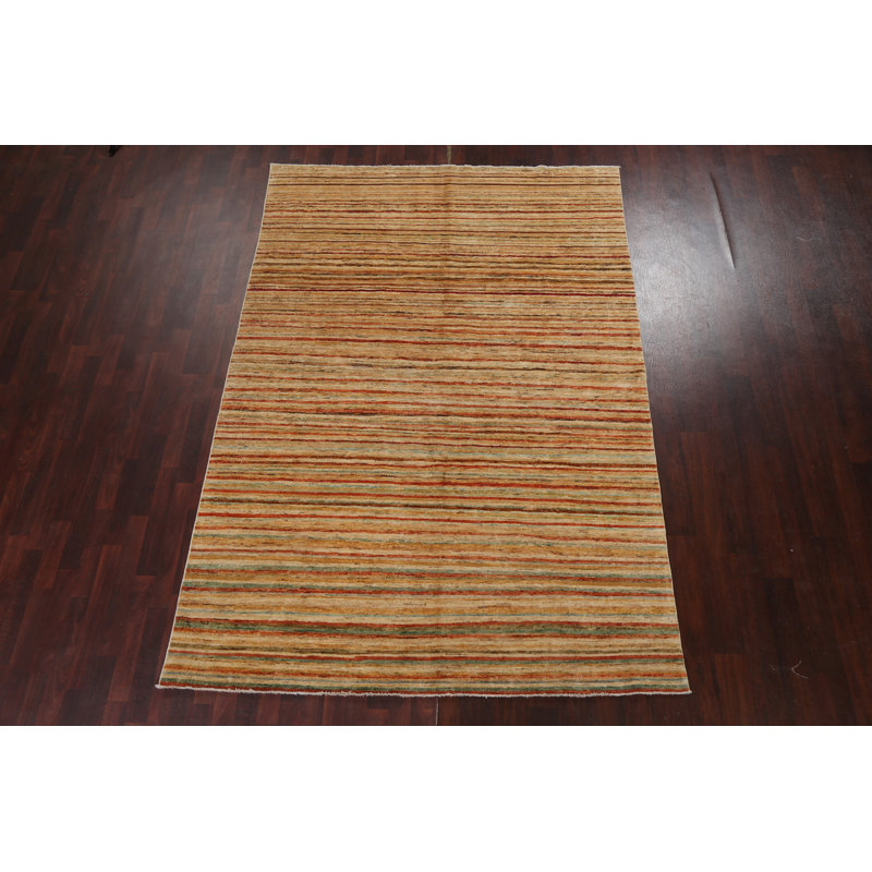 Tapis oriental rayé en laine Gabbeh Kashkoli noué à la main 7 x 10
