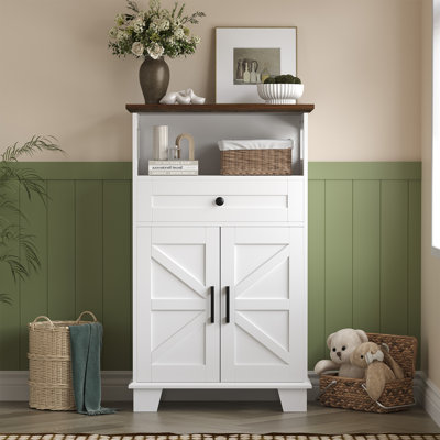 39.4"H Farmhouse White Bathroom Storage Cabinet with Drawer and Adjustable Shelf