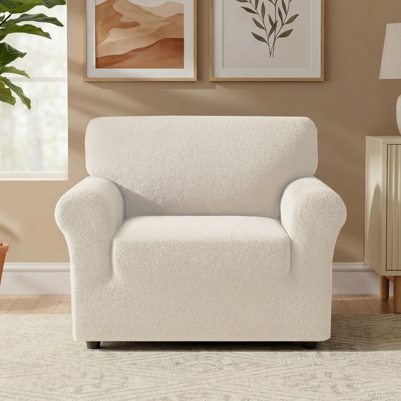 Housse de canapé en peluche élastique avec siège imperméable et lavable à la machine, H 40 po x l 38 po, Crème