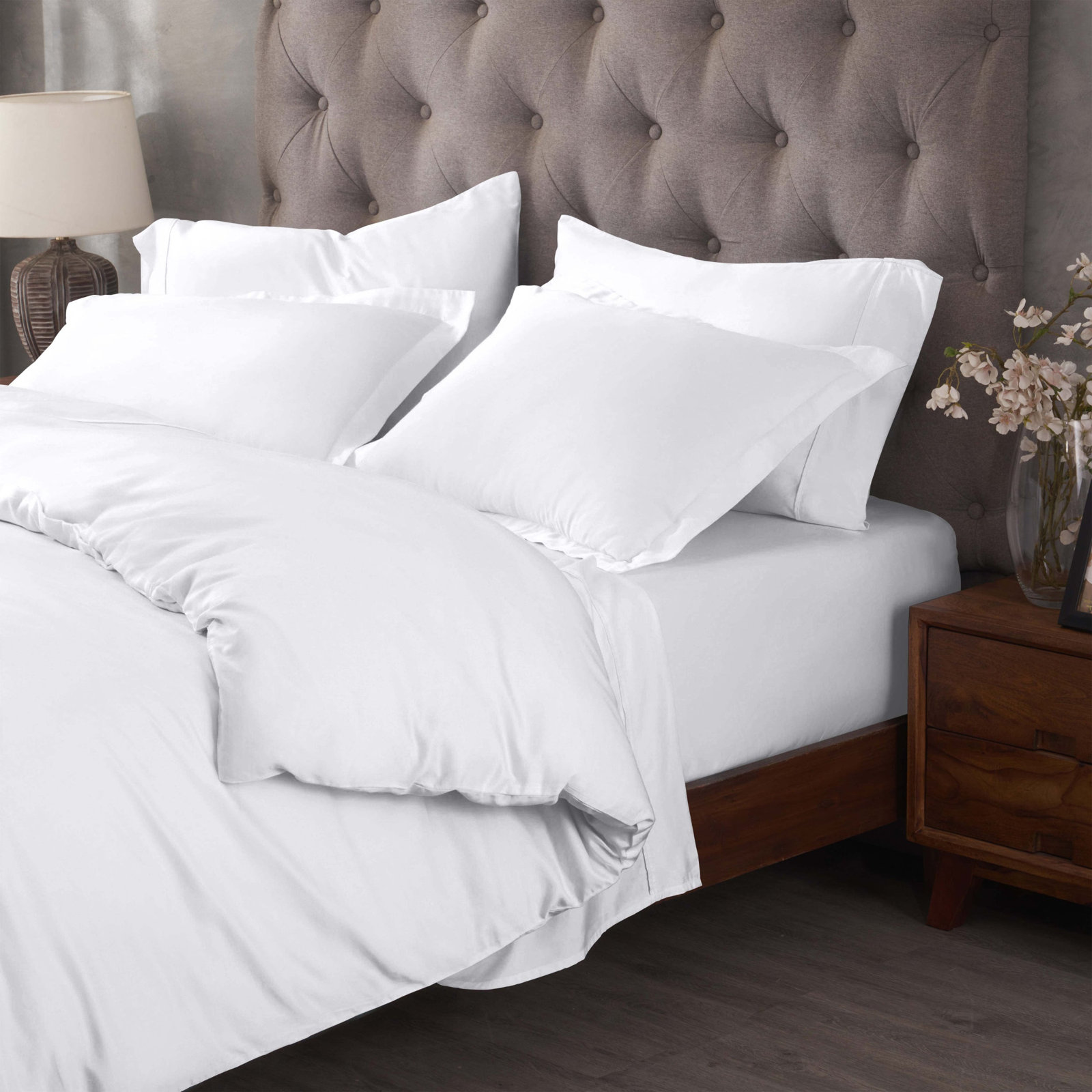 Lunete Egyptian Cotton Duvet Cover Set, White, Full / Queen Duvet Cover + 2 Pillow Shams