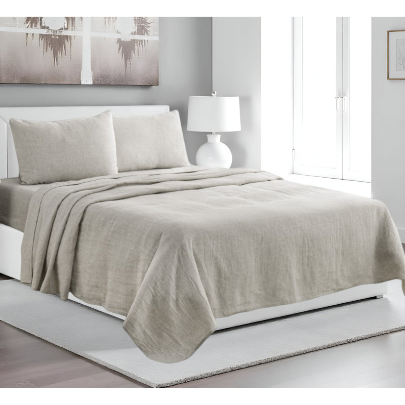 Four Piece Light Gray Linen Sheet Set, Queen Sheet Set